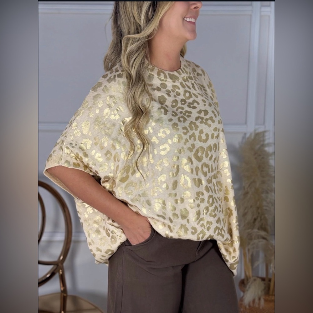 🆕 Jodifl Metallic Leopard Print Knit Top Size Large